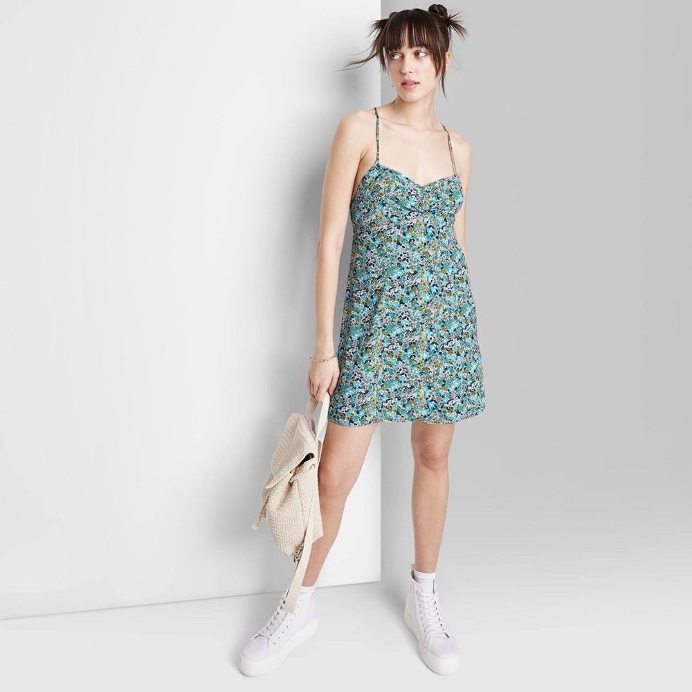 3for$20 NWT Women's Sleeveless Woven Fit & Flare Dress - Wild Fable Blue Floral